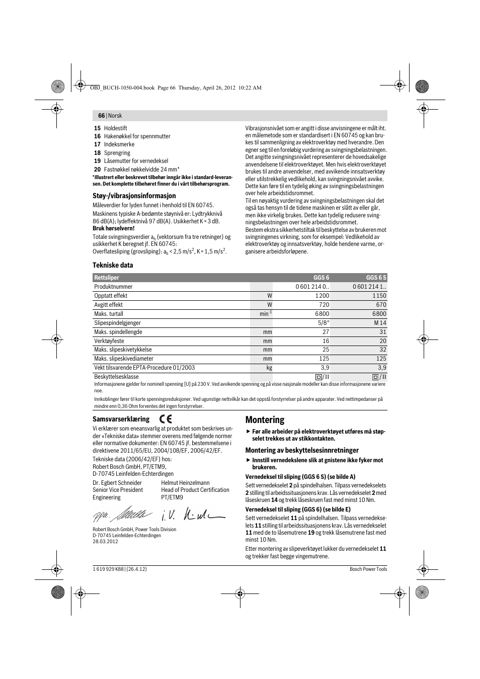 Montering | Bosch GGS 6 S Professional User Manual | Page 66 / 190