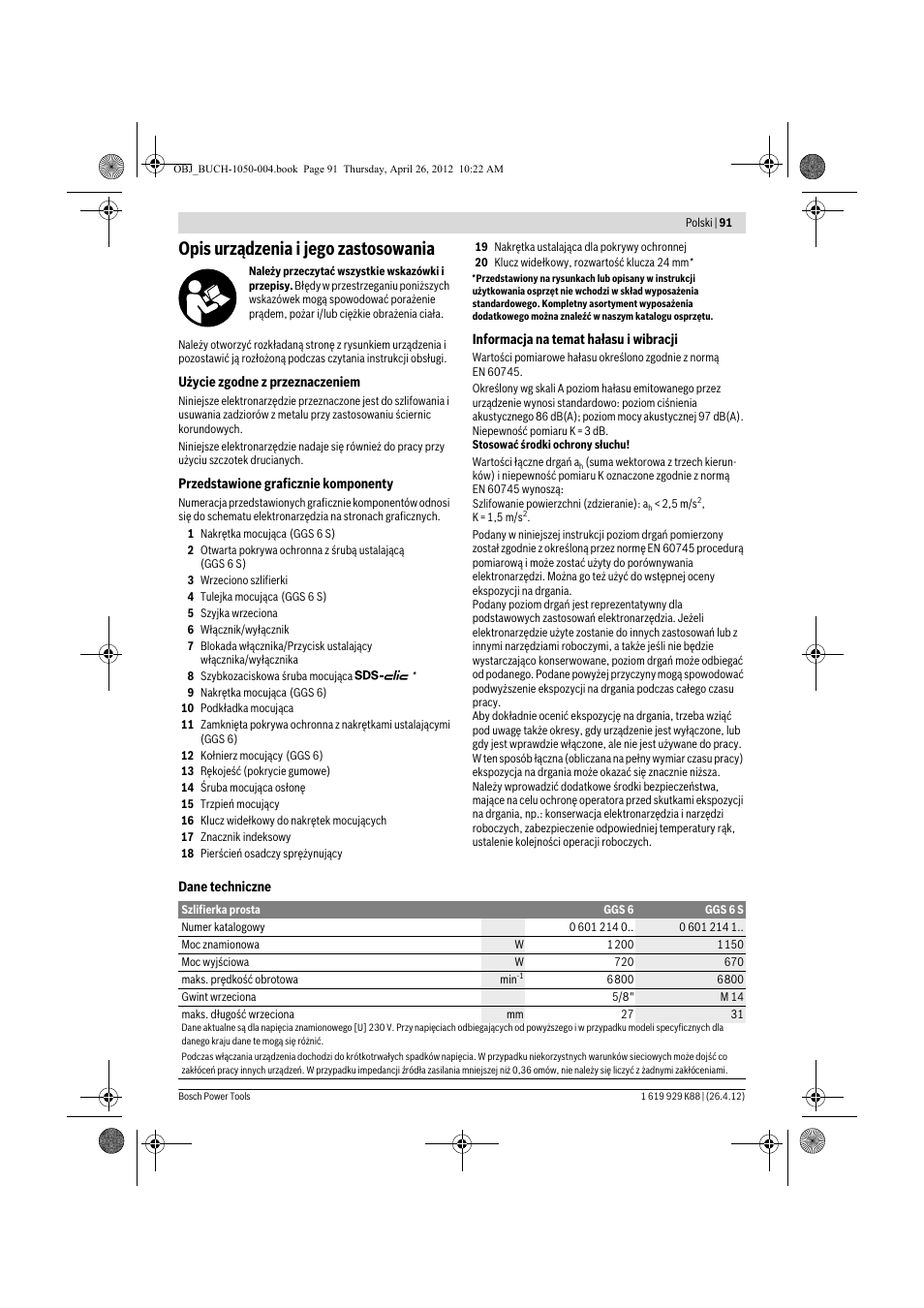 Opis urządzenia i jego zastosowania | Bosch GGS 6 S Professional User Manual | Page 91 / 190