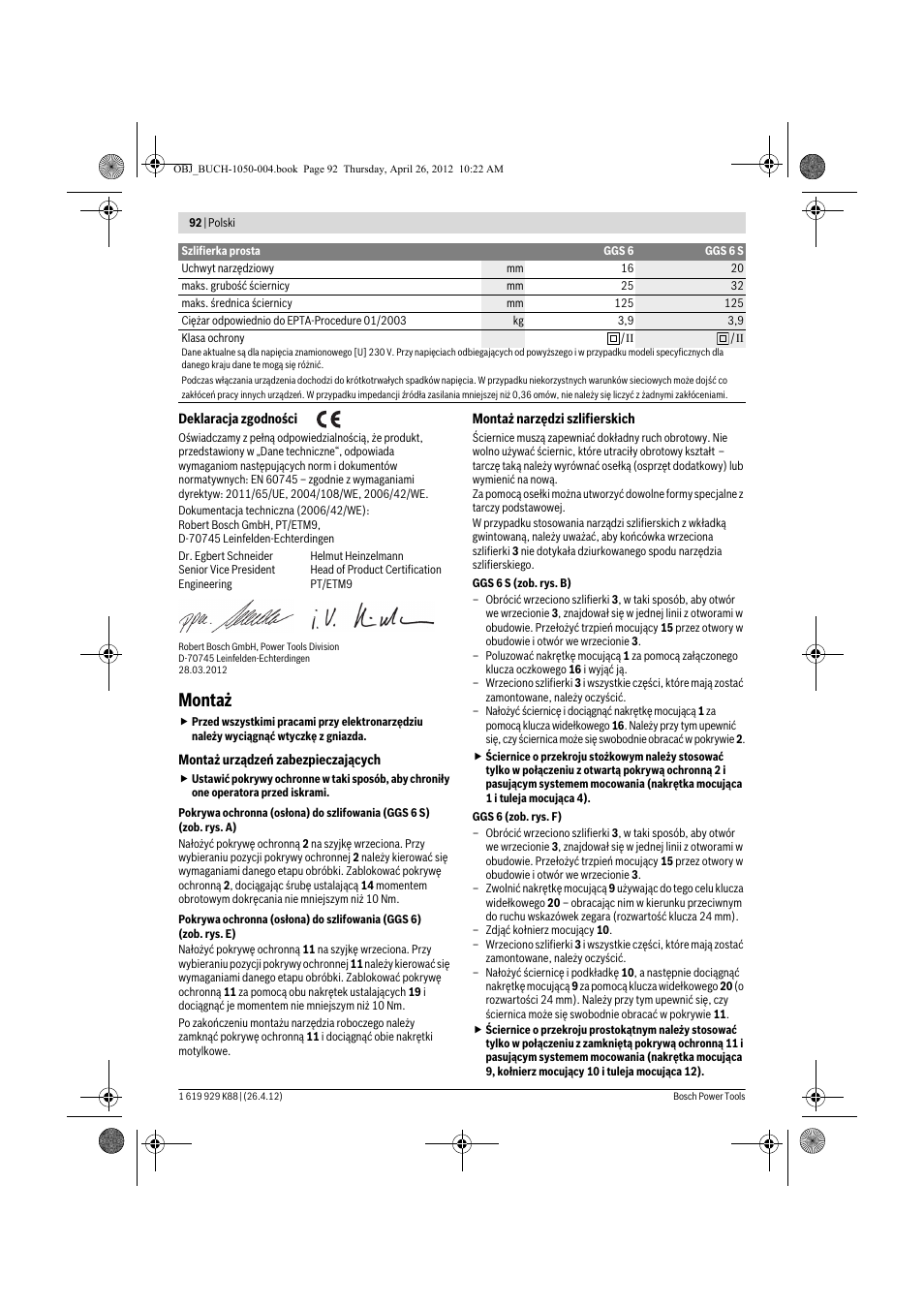 Montaż | Bosch GGS 6 S Professional User Manual | Page 92 / 190