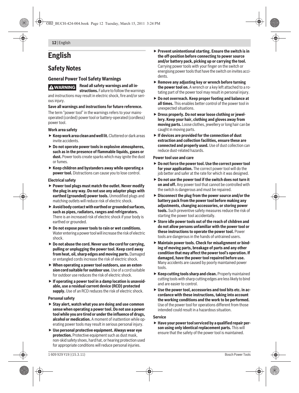English | Bosch GEX 125 AC Professional User Manual | Page 12 / 179