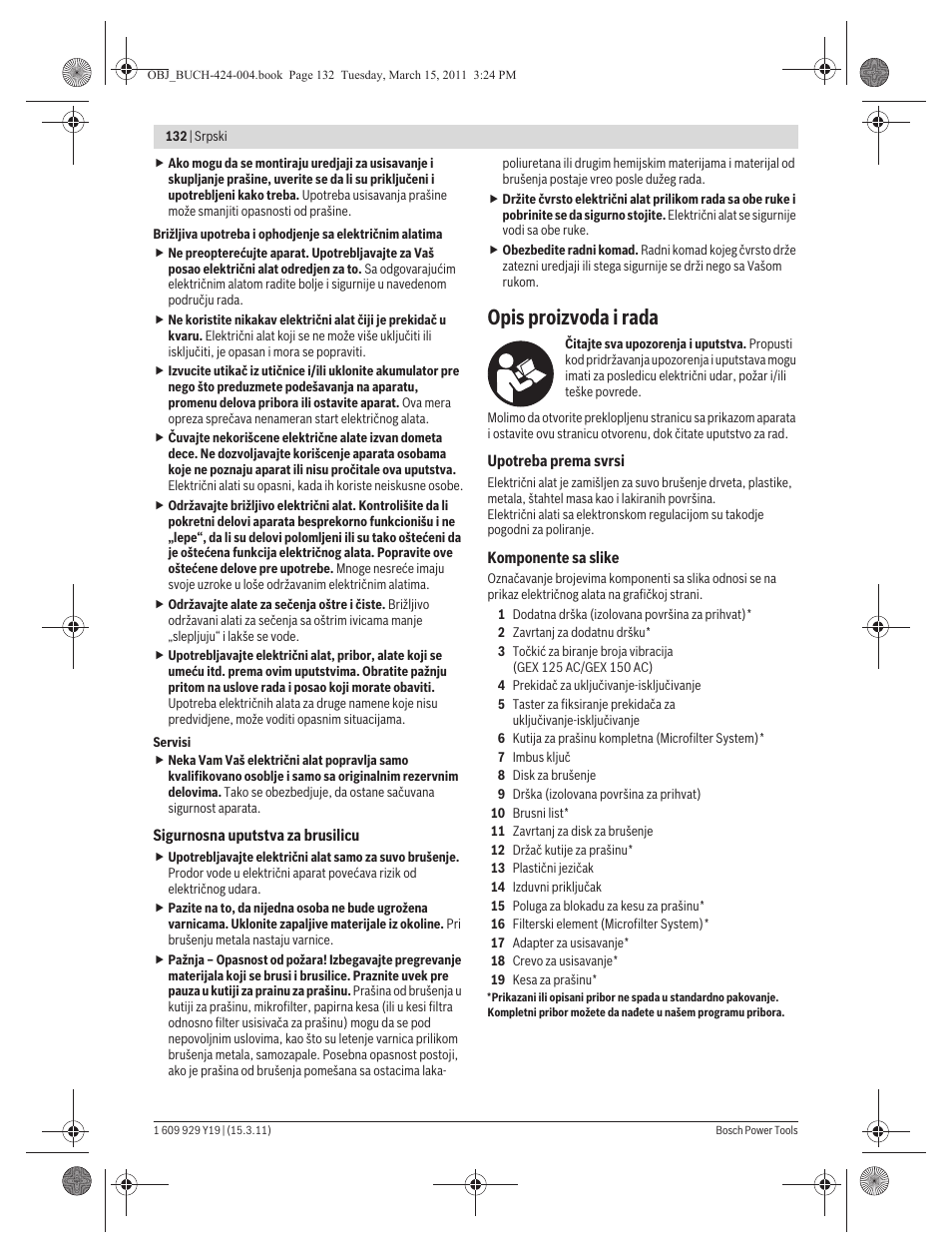 Opis proizvoda i rada | Bosch GEX 125 AC Professional User Manual | Page 132 / 179