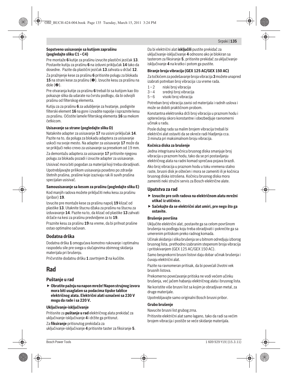 Bosch GEX 125 AC Professional User Manual | Page 135 / 179