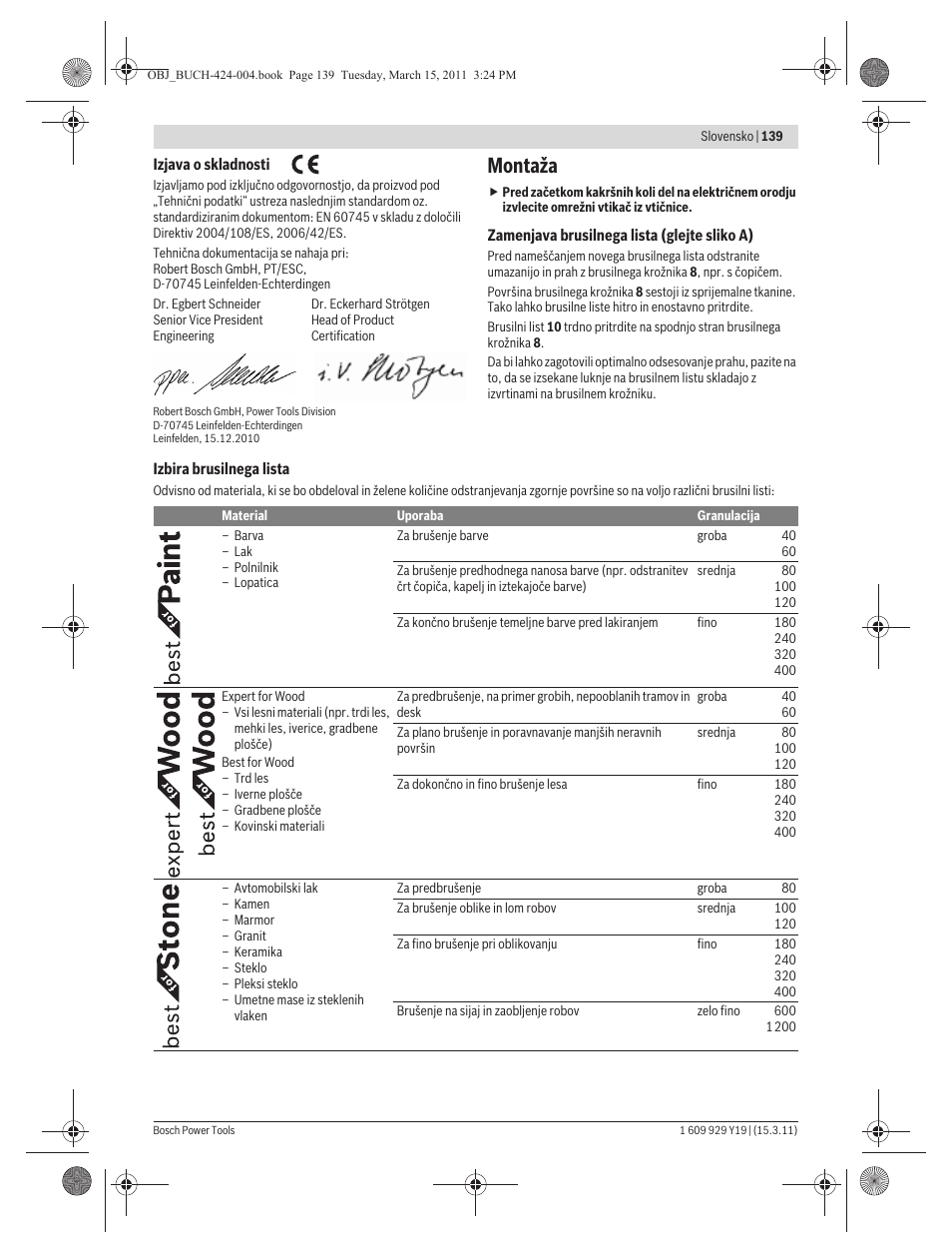 Montaža | Bosch GEX 125 AC Professional User Manual | Page 139 / 179