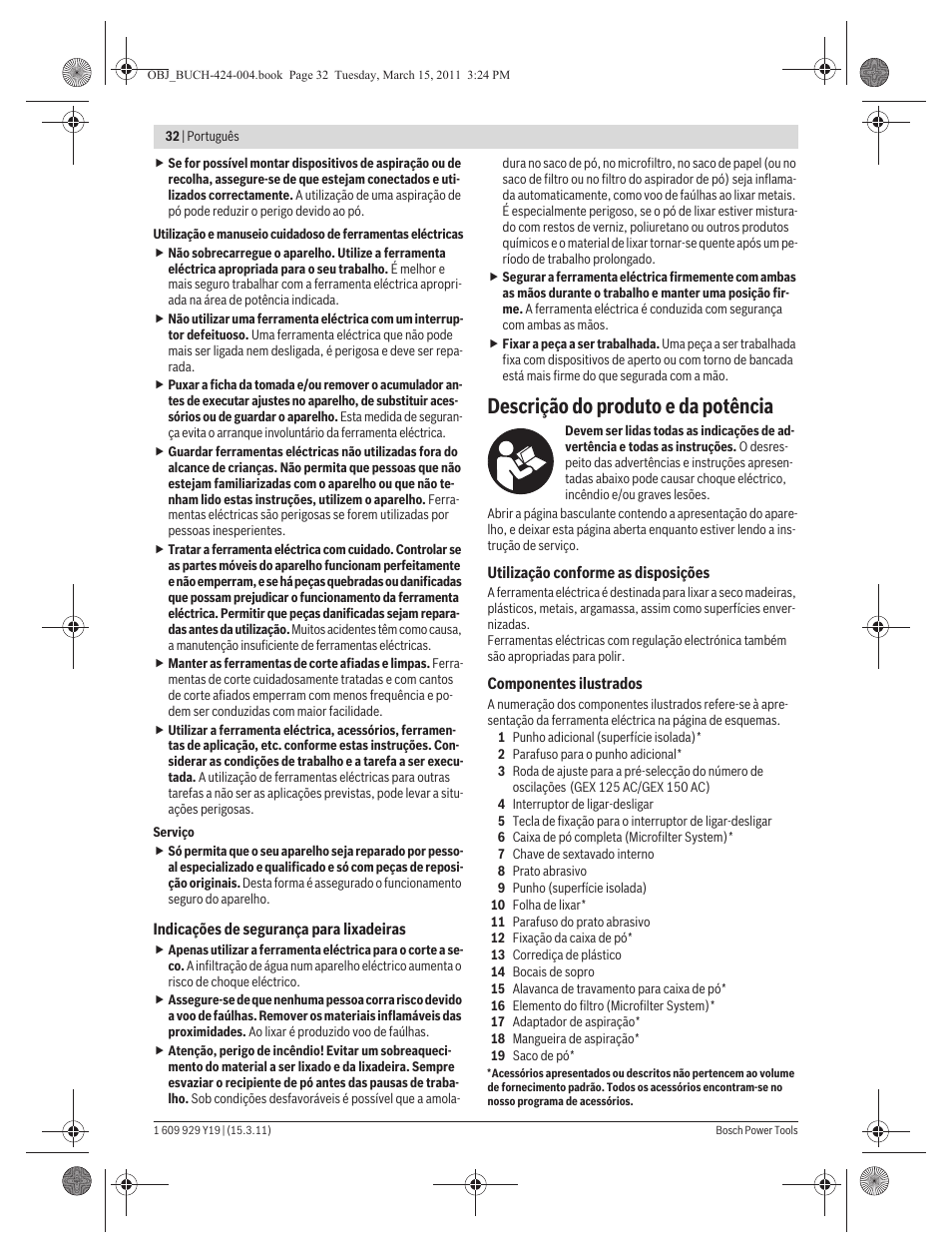 Descrição do produto e da potência | Bosch GEX 125 AC Professional User Manual | Page 32 / 179