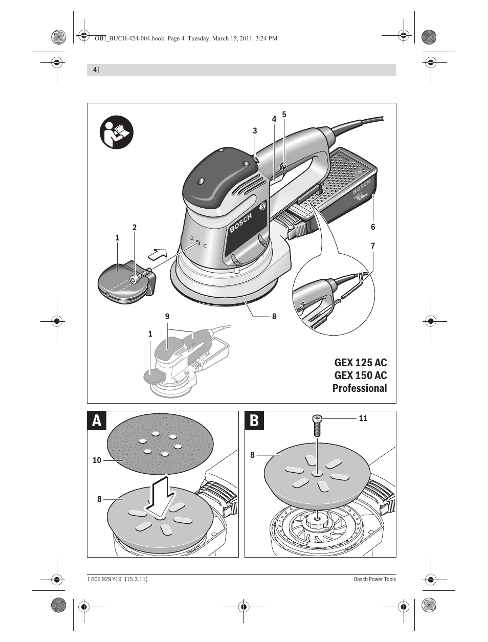 Bosch GEX 125 AC Professional User Manual | Page 4 / 179