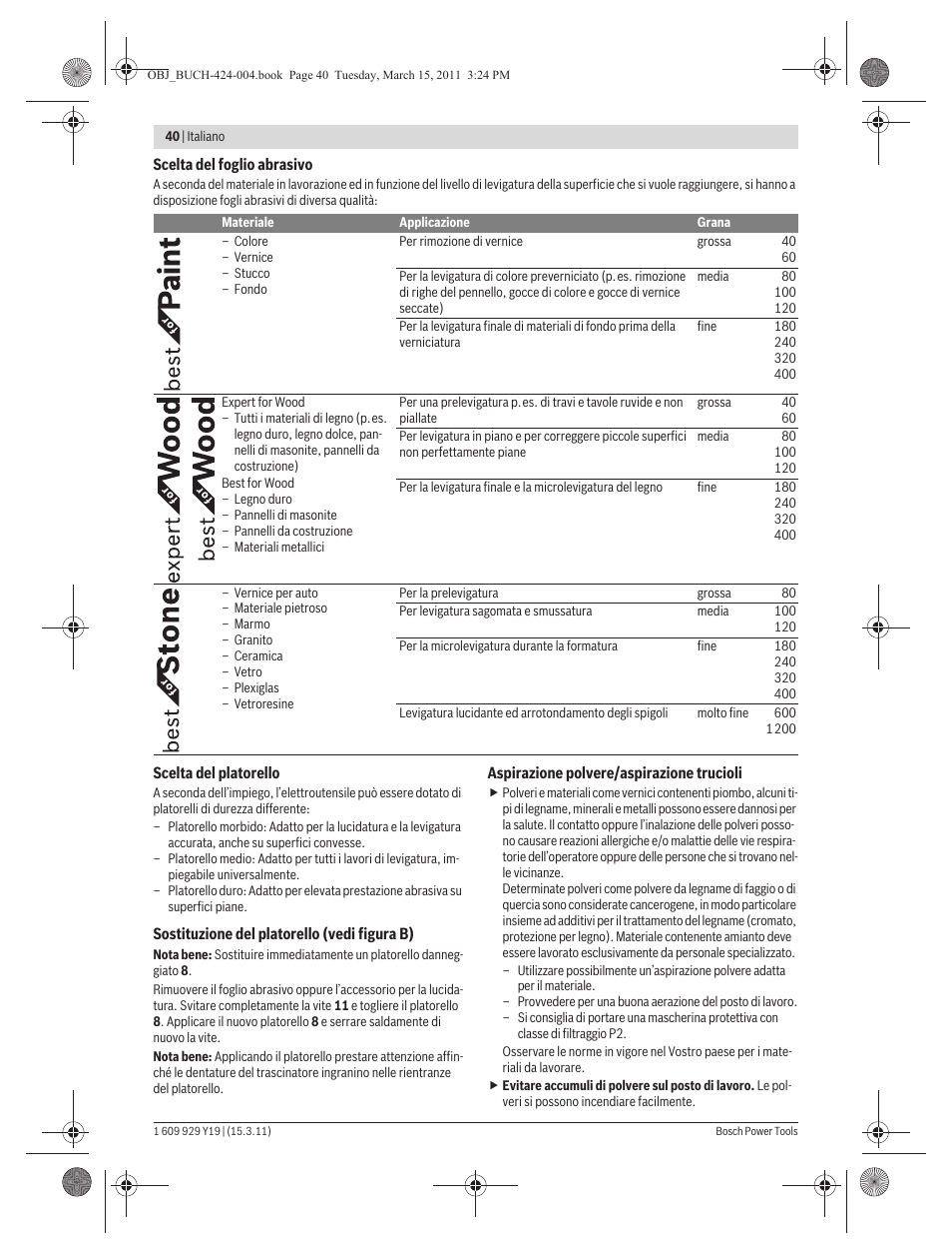 Bosch GEX 125 AC Professional User Manual | Page 40 / 179