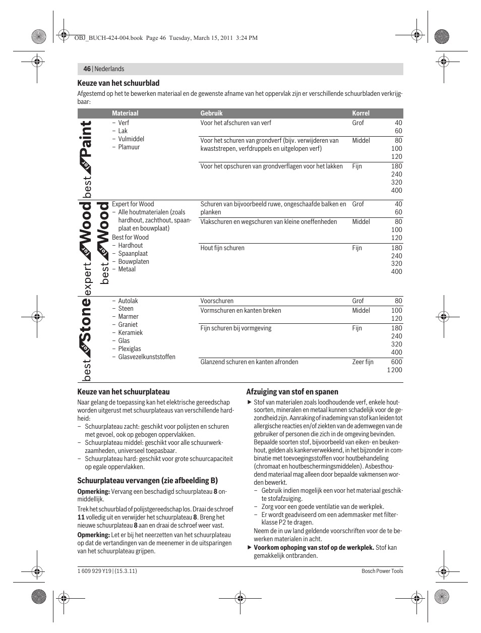 Bosch GEX 125 AC Professional User Manual | Page 46 / 179