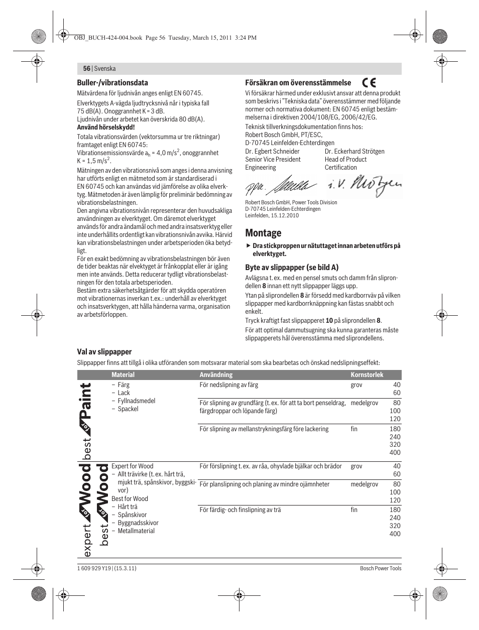 Montage | Bosch GEX 125 AC Professional User Manual | Page 56 / 179