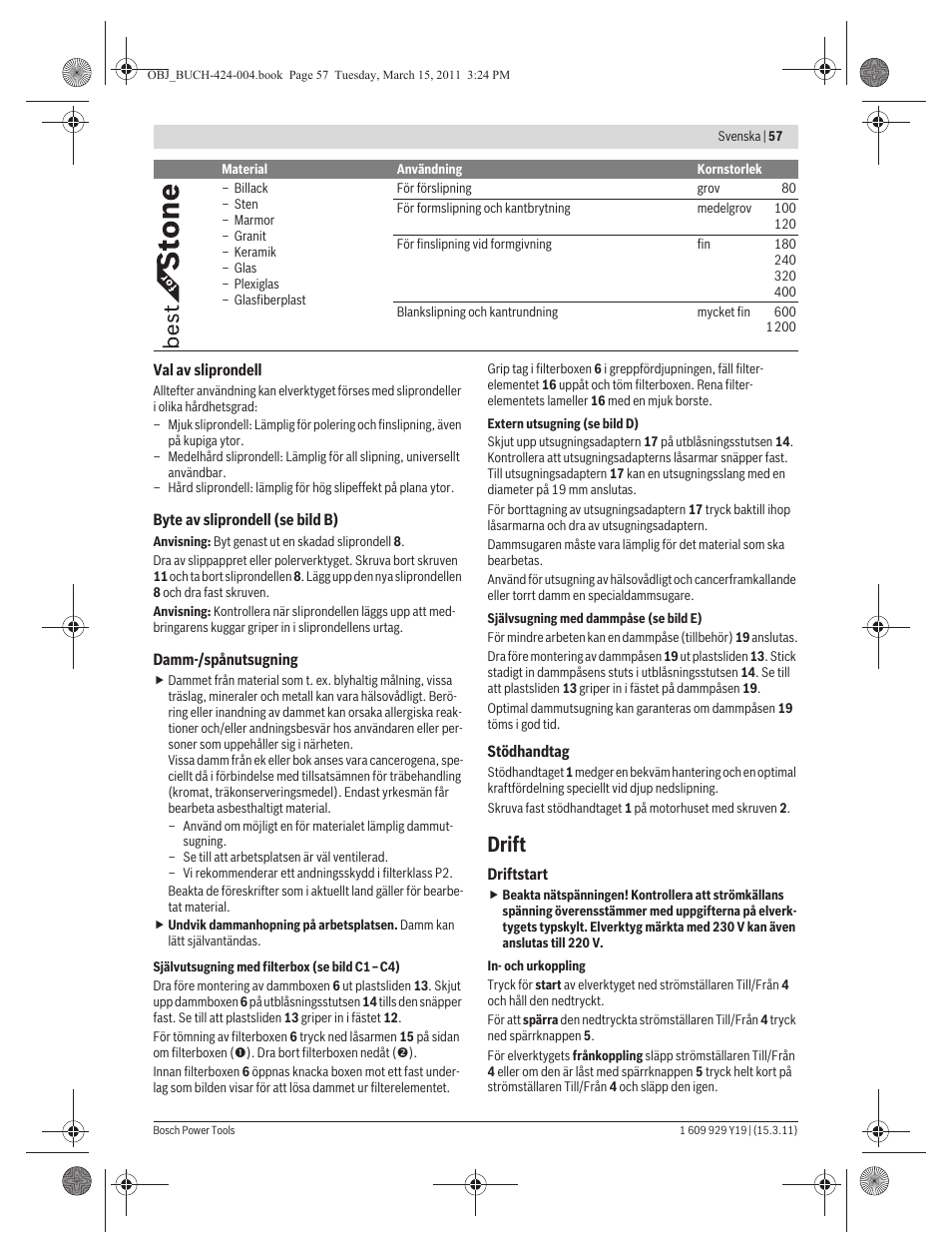 Drift | Bosch GEX 125 AC Professional User Manual | Page 57 / 179