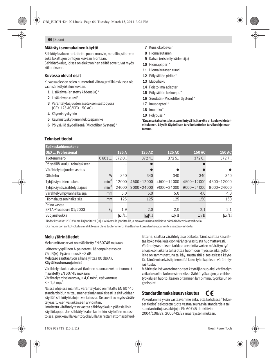 Bosch GEX 125 AC Professional User Manual | Page 66 / 179