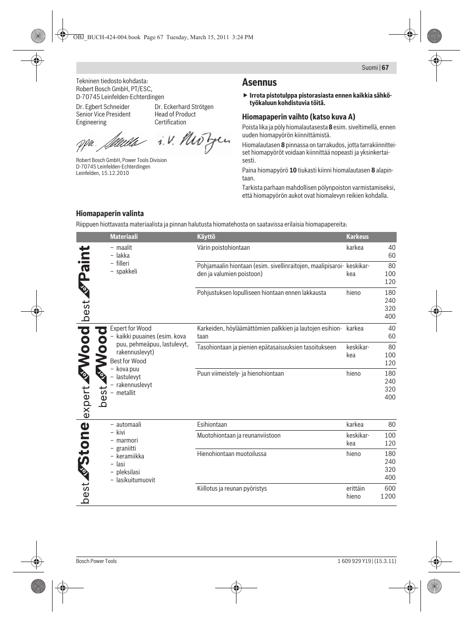 Asennus | Bosch GEX 125 AC Professional User Manual | Page 67 / 179