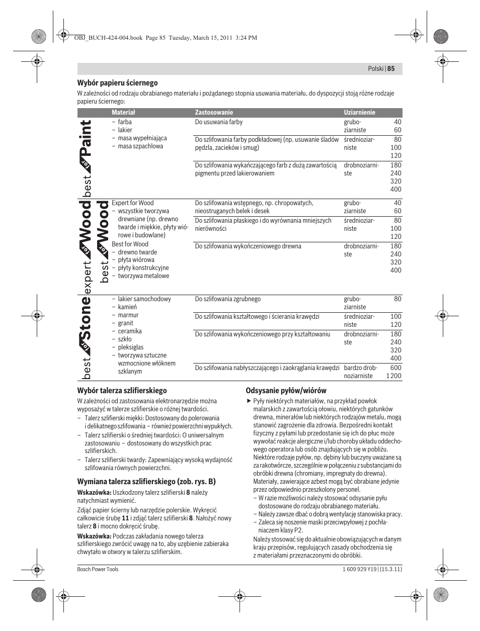 Bosch GEX 125 AC Professional User Manual | Page 85 / 179