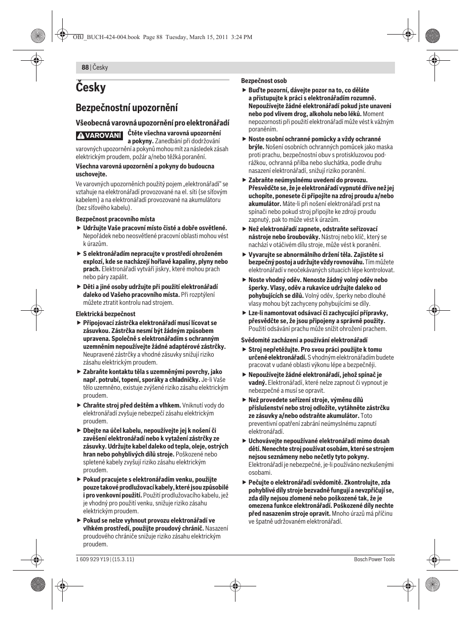 Česky, Bezpečnostní upozornění | Bosch GEX 125 AC Professional User Manual | Page 88 / 179