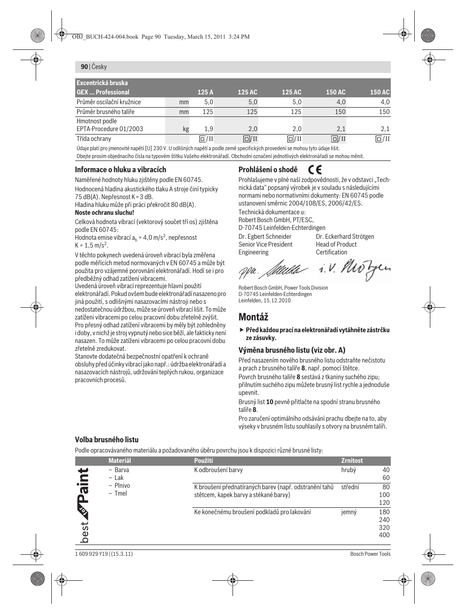 Montáž | Bosch GEX 125 AC Professional User Manual | Page 90 / 179