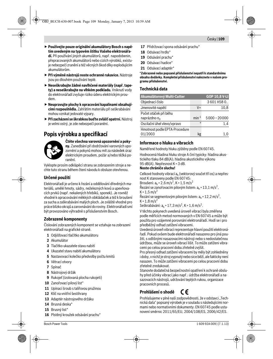 Popis výrobku a specifikací | Bosch GOP 10,8 V-LI Professional User Manual | Page 109 / 215
