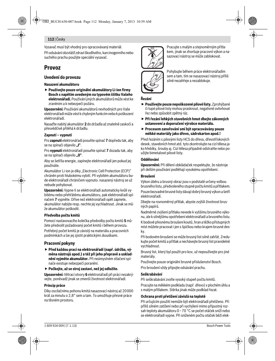 Provoz | Bosch GOP 10,8 V-LI Professional User Manual | Page 112 / 215