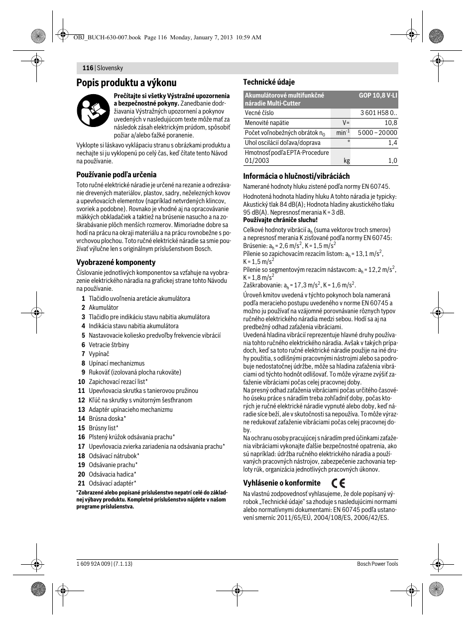 Popis produktu a výkonu | Bosch GOP 10,8 V-LI Professional User Manual | Page 116 / 215
