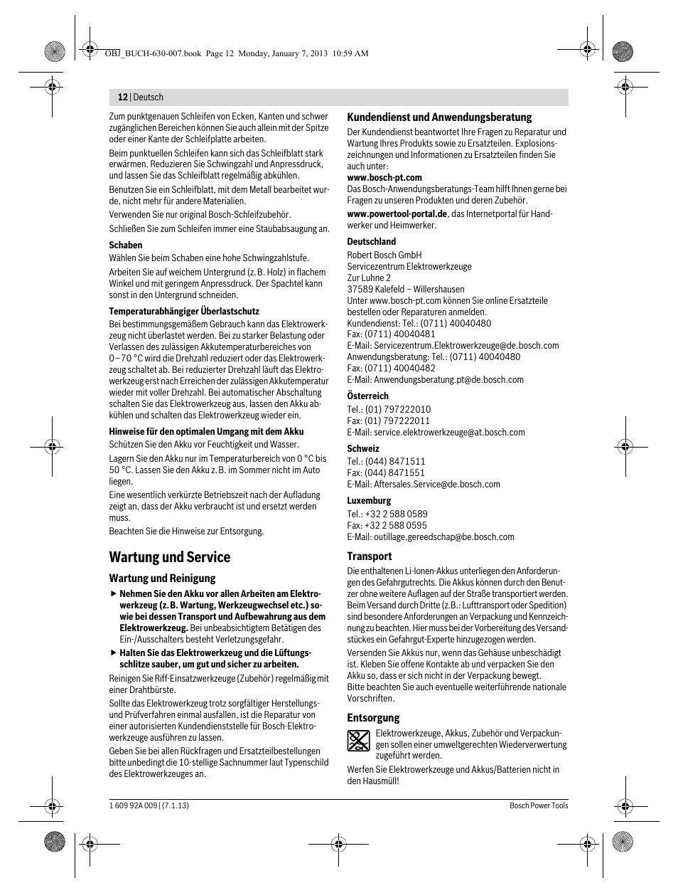 Wartung und service | Bosch GOP 10,8 V-LI Professional User Manual | Page 12 / 215