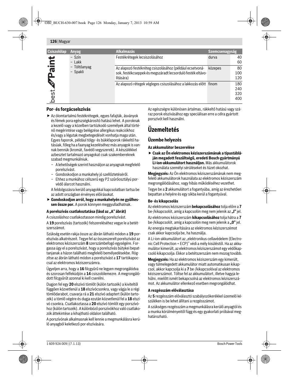 Üzemeltetés | Bosch GOP 10,8 V-LI Professional User Manual | Page 126 / 215