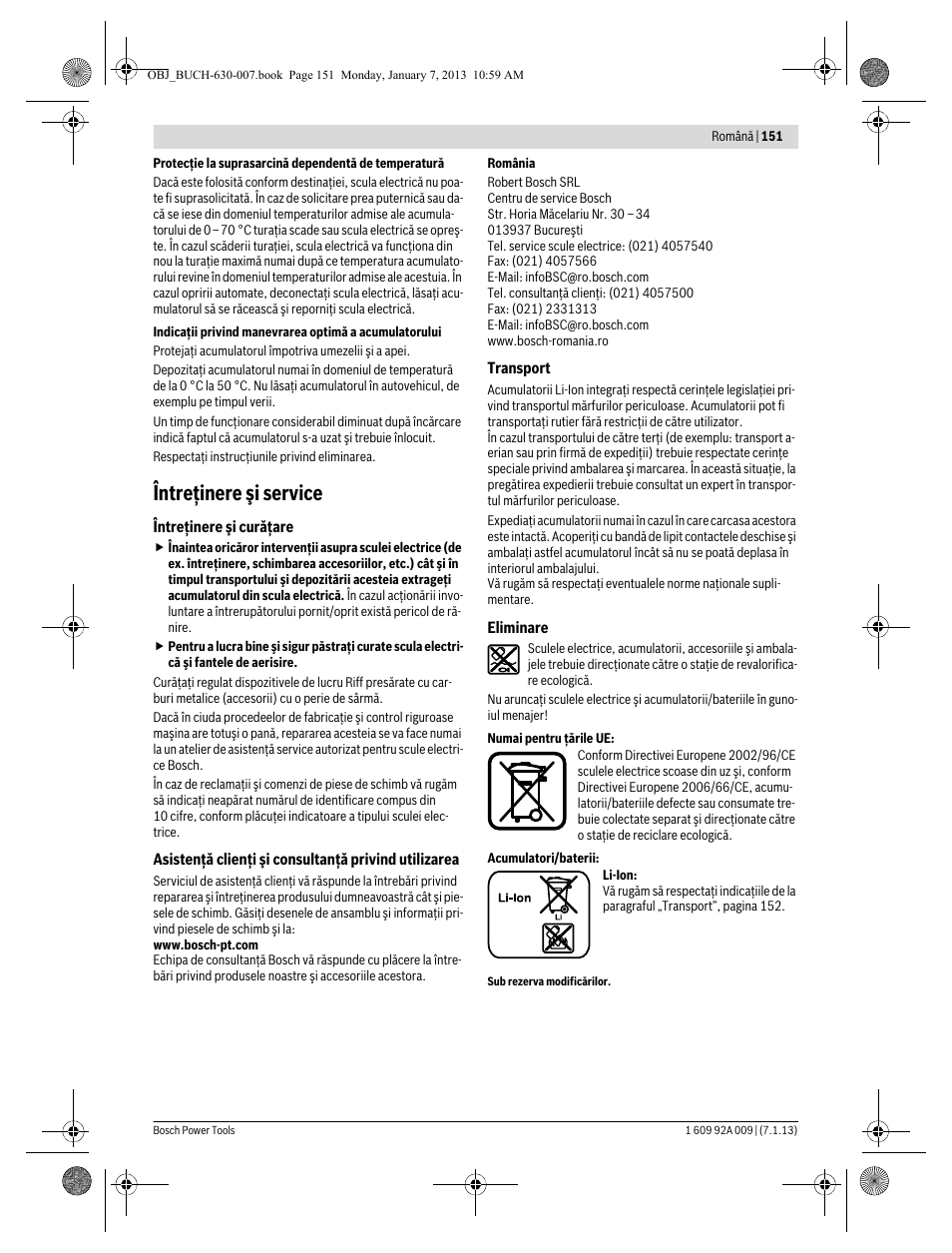 Întreţinere şi service | Bosch GOP 10,8 V-LI Professional User Manual | Page 151 / 215