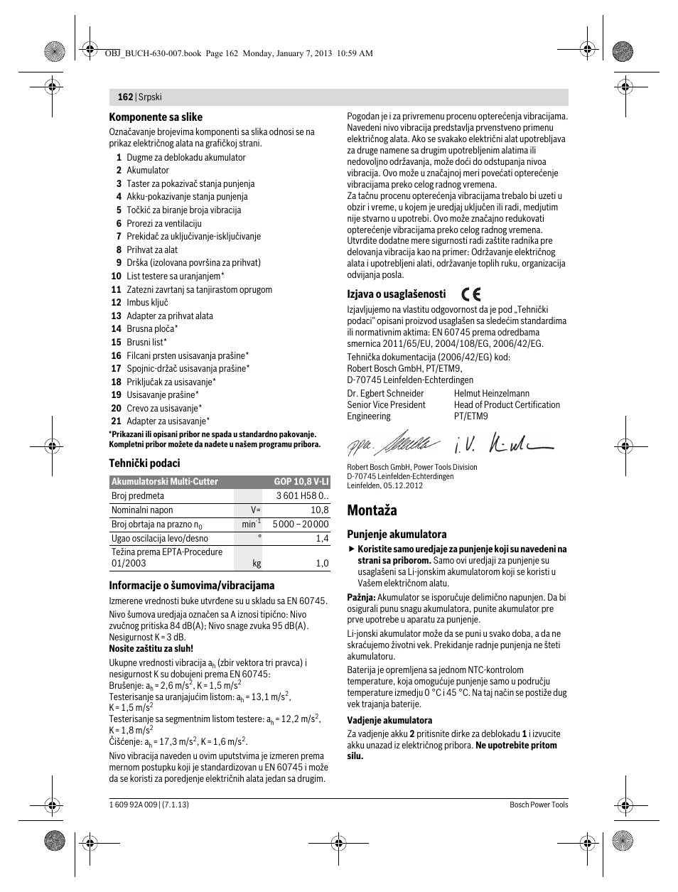Montaža | Bosch GOP 10,8 V-LI Professional User Manual | Page 162 / 215