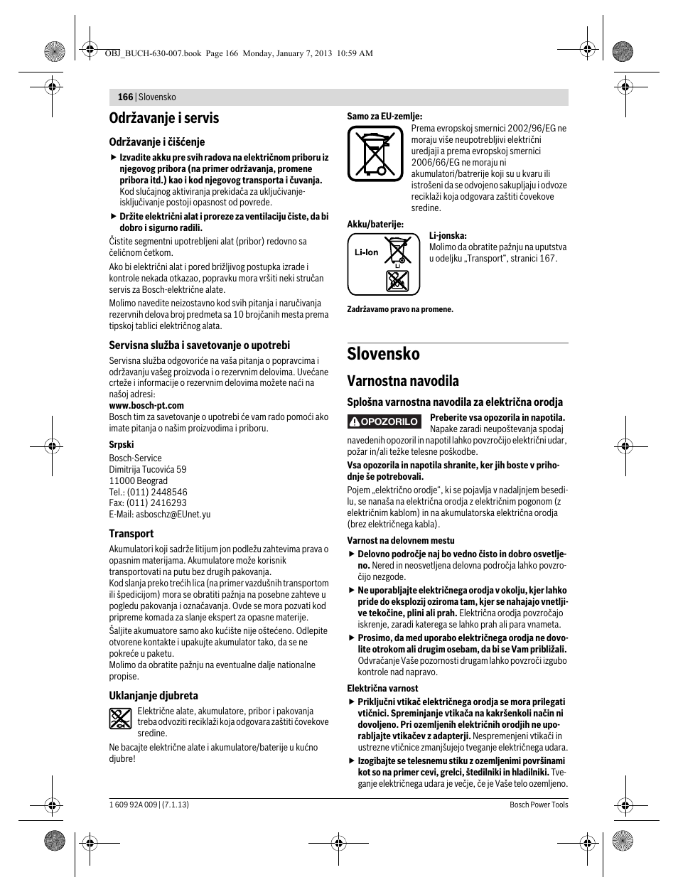 Slovensko, Održavanje i servis, Varnostna navodila | Bosch GOP 10,8 V-LI Professional User Manual | Page 166 / 215