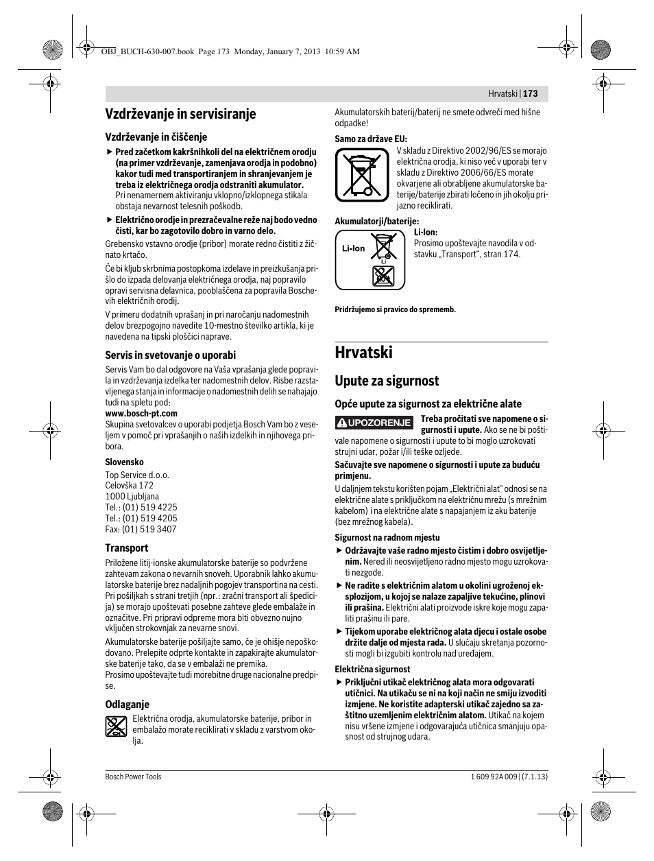 Hrvatski, Vzdrževanje in servisiranje, Upute za sigurnost | Bosch GOP 10,8 V-LI Professional User Manual | Page 173 / 215