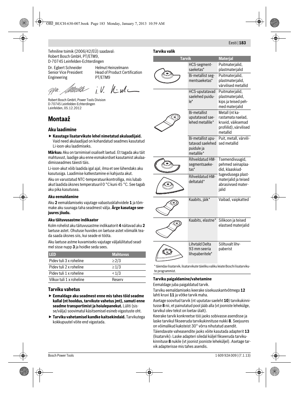 Montaaž | Bosch GOP 10,8 V-LI Professional User Manual | Page 183 / 215