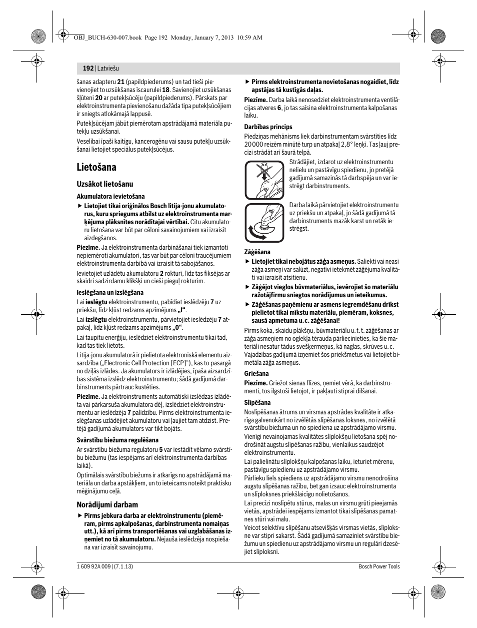 Lietošana | Bosch GOP 10,8 V-LI Professional User Manual | Page 192 / 215