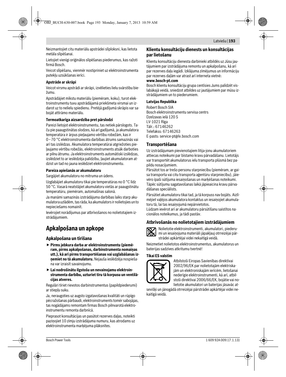 Apkalpošana un apkope | Bosch GOP 10,8 V-LI Professional User Manual | Page 193 / 215
