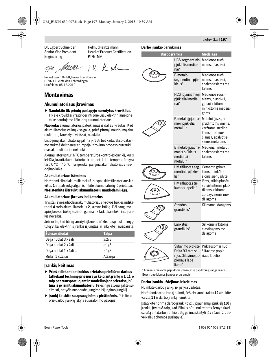 Montavimas | Bosch GOP 10,8 V-LI Professional User Manual | Page 197 / 215