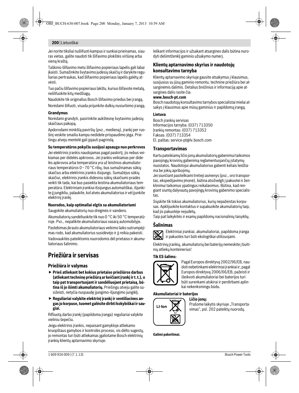 Priežiūra ir servisas | Bosch GOP 10,8 V-LI Professional User Manual | Page 200 / 215