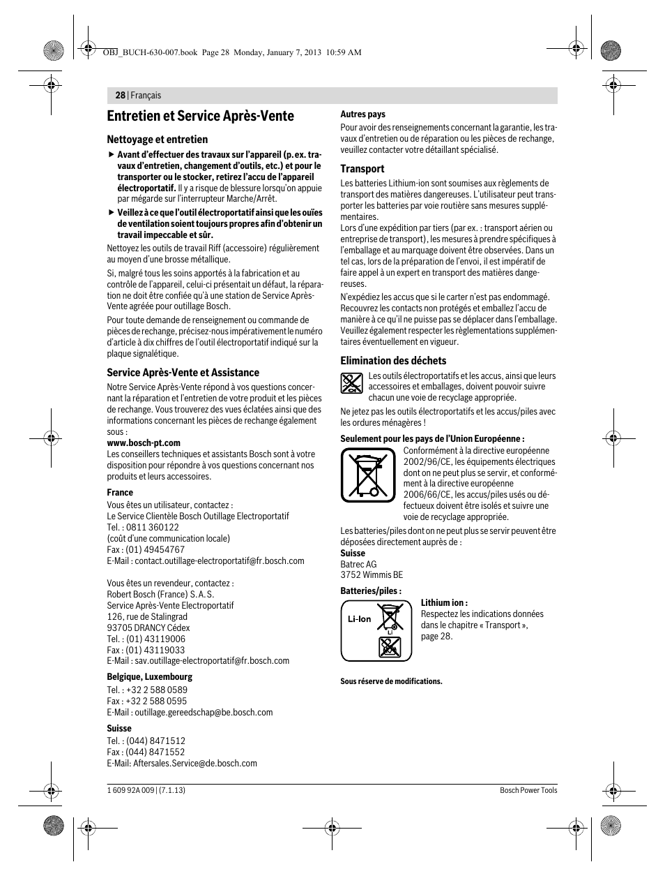 Entretien et service après-vente | Bosch GOP 10,8 V-LI Professional User Manual | Page 28 / 215