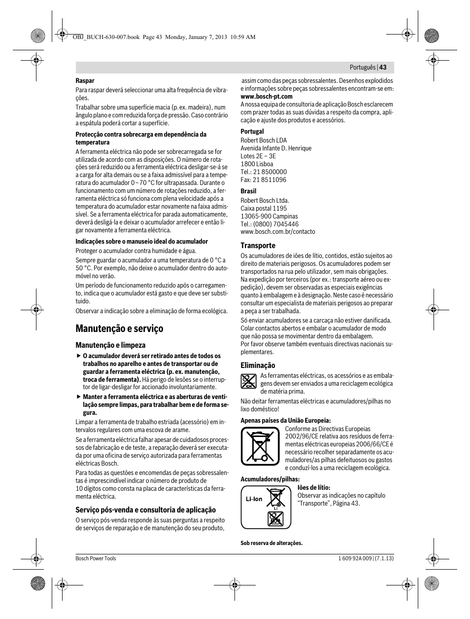 Manutenção e serviço | Bosch GOP 10,8 V-LI Professional User Manual | Page 43 / 215