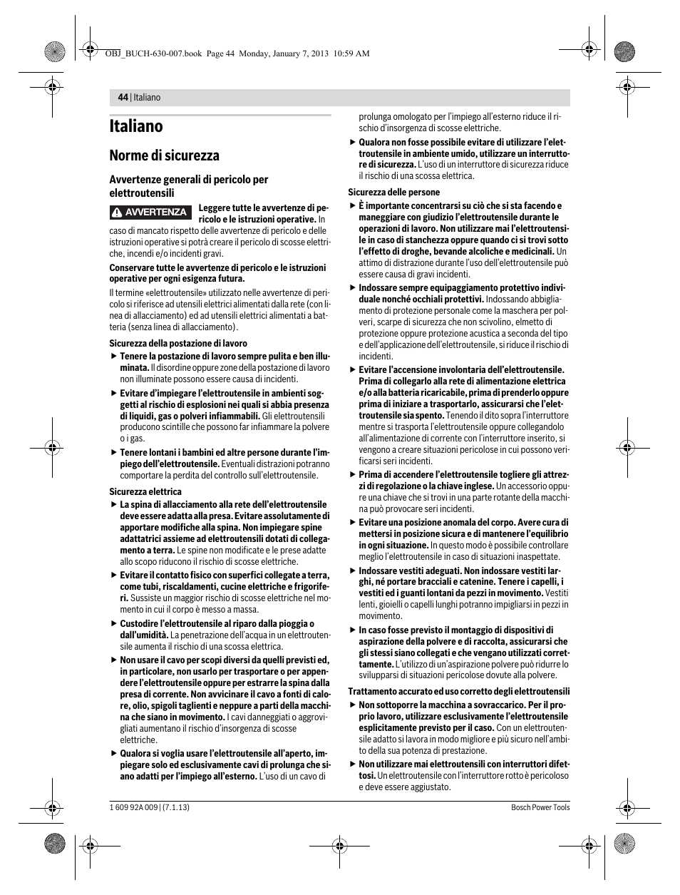 Italiano, Norme di sicurezza | Bosch GOP 10,8 V-LI Professional User Manual | Page 44 / 215