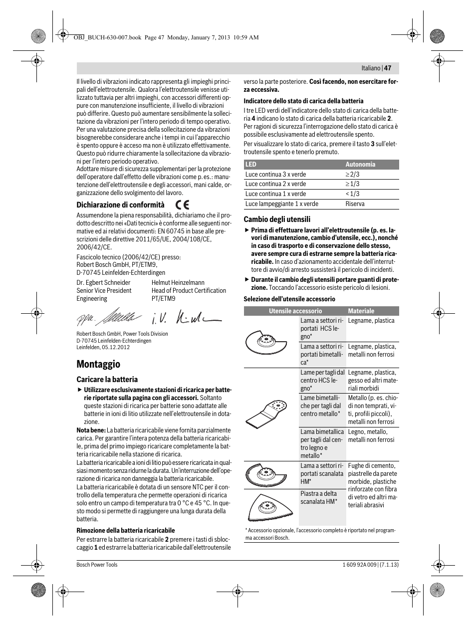 Montaggio | Bosch GOP 10,8 V-LI Professional User Manual | Page 47 / 215