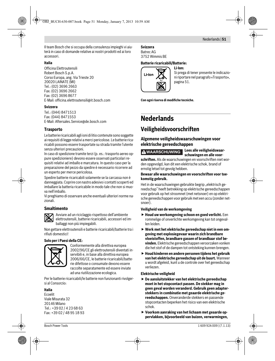 Nederlands, Veiligheidsvoorschriften | Bosch GOP 10,8 V-LI Professional User Manual | Page 51 / 215