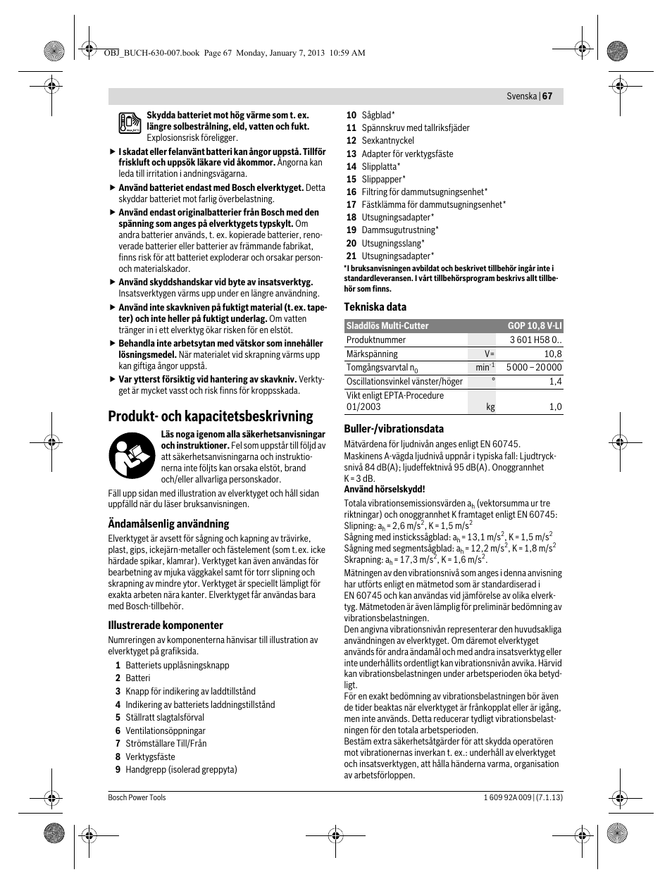 Produkt- och kapacitetsbeskrivning | Bosch GOP 10,8 V-LI Professional User Manual | Page 67 / 215