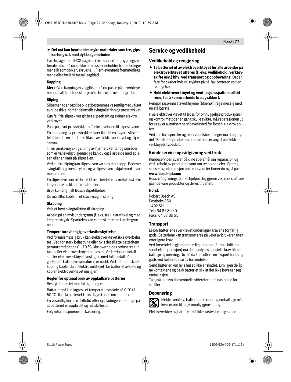 Service og vedlikehold | Bosch GOP 10,8 V-LI Professional User Manual | Page 77 / 215