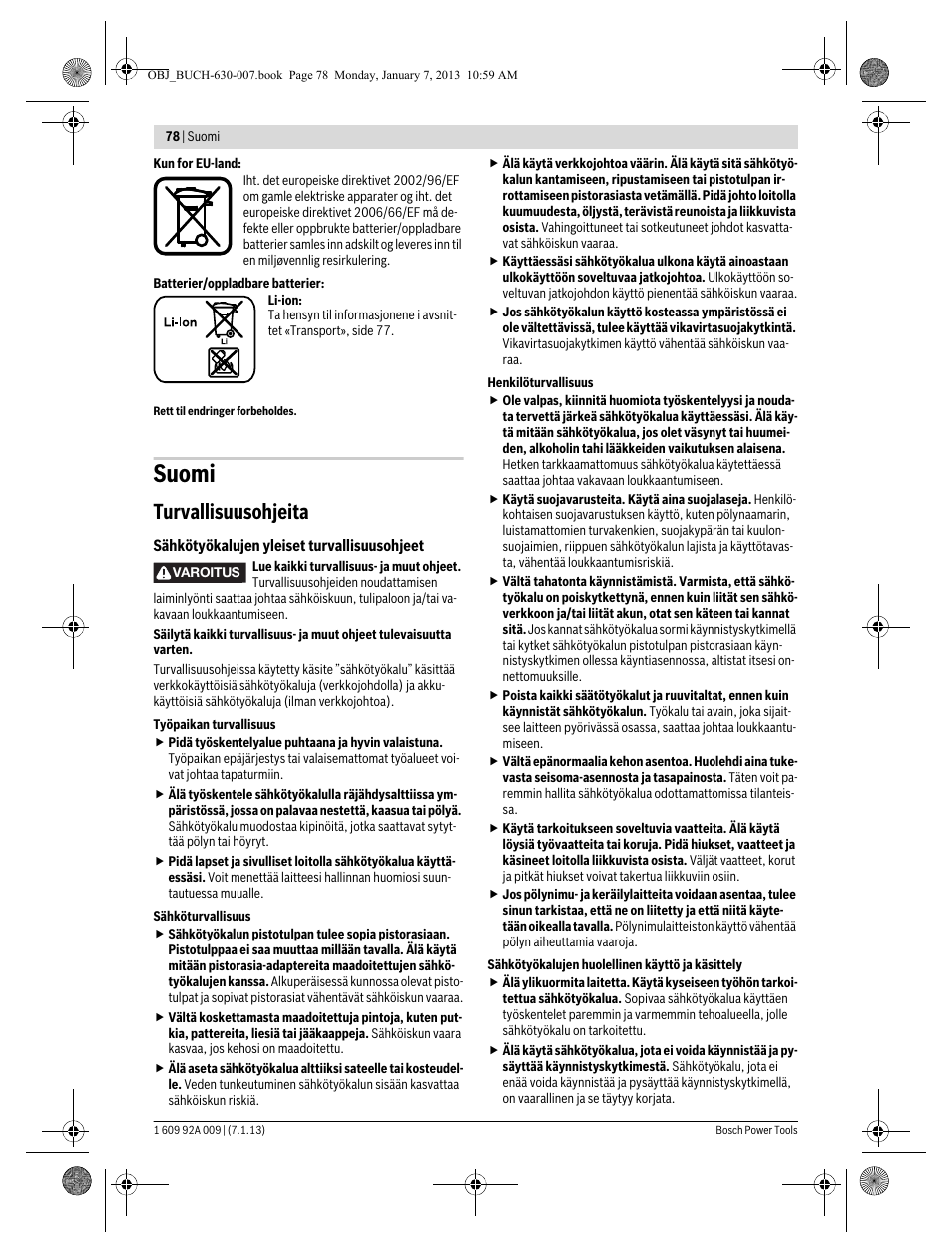 Suomi, Turvallisuusohjeita | Bosch GOP 10,8 V-LI Professional User Manual | Page 78 / 215