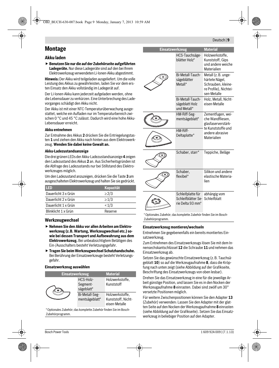 Montage | Bosch GOP 10,8 V-LI Professional User Manual | Page 9 / 215