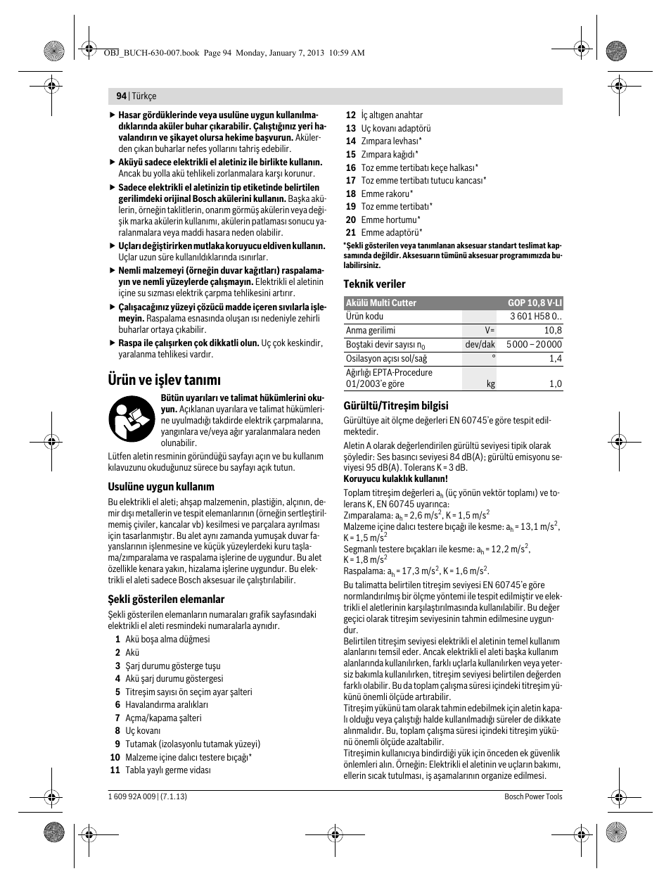 Ürün ve işlev tanımı | Bosch GOP 10,8 V-LI Professional User Manual | Page 94 / 215