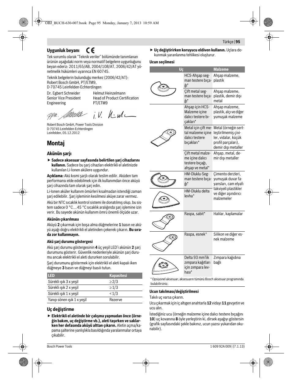 Montaj | Bosch GOP 10,8 V-LI Professional User Manual | Page 95 / 215