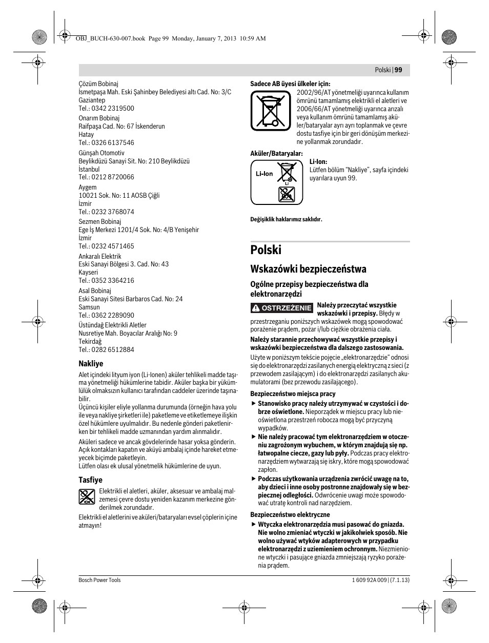 Polski, Wskazówki bezpieczeństwa | Bosch GOP 10,8 V-LI Professional User Manual | Page 99 / 215