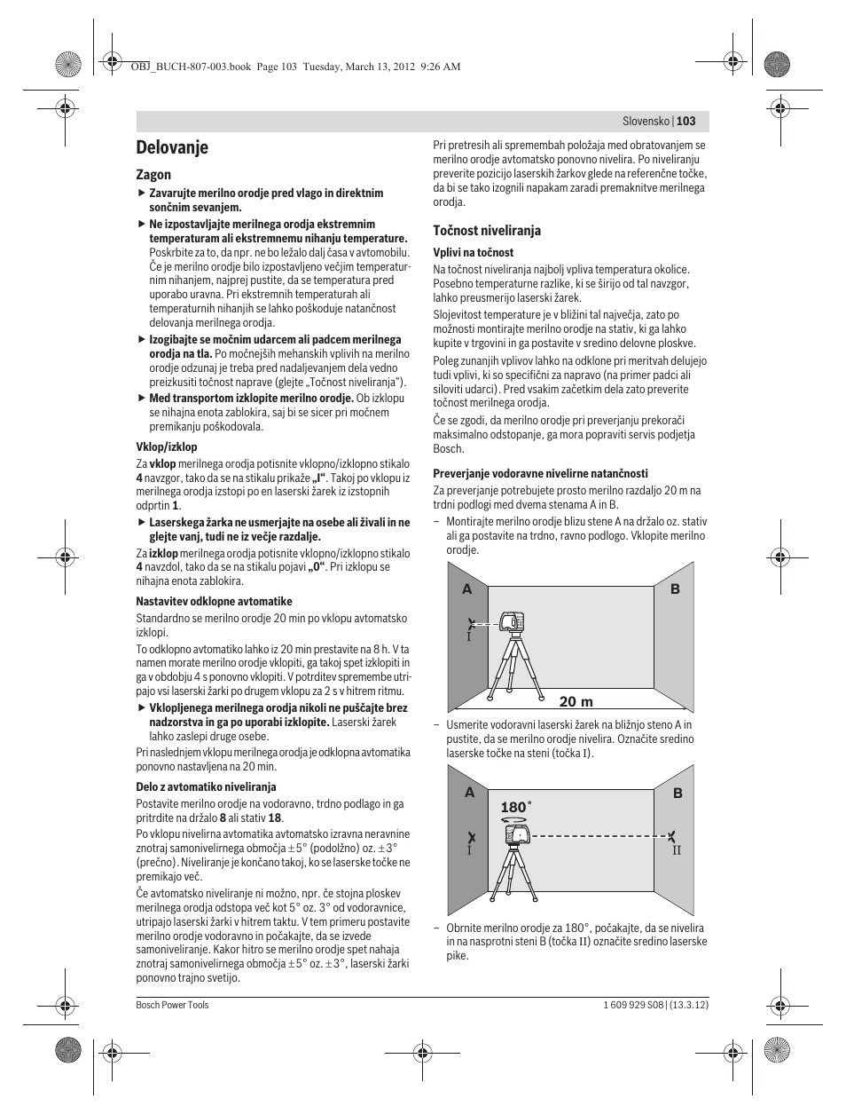 Delovanje | Bosch GPL 3 Professional User Manual | Page 103 / 158