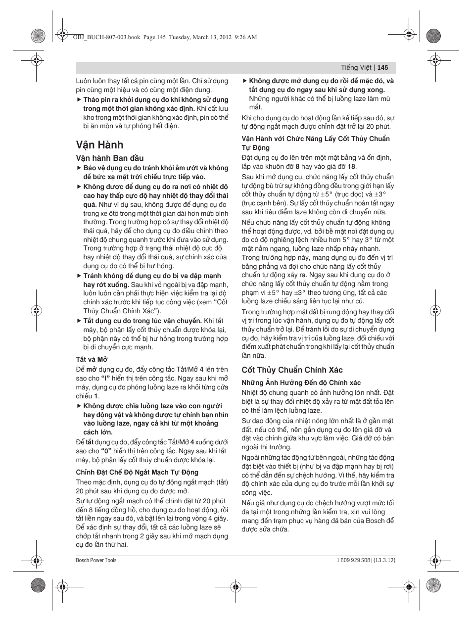 Vÿn hμnh | Bosch GPL 3 Professional User Manual | Page 145 / 158