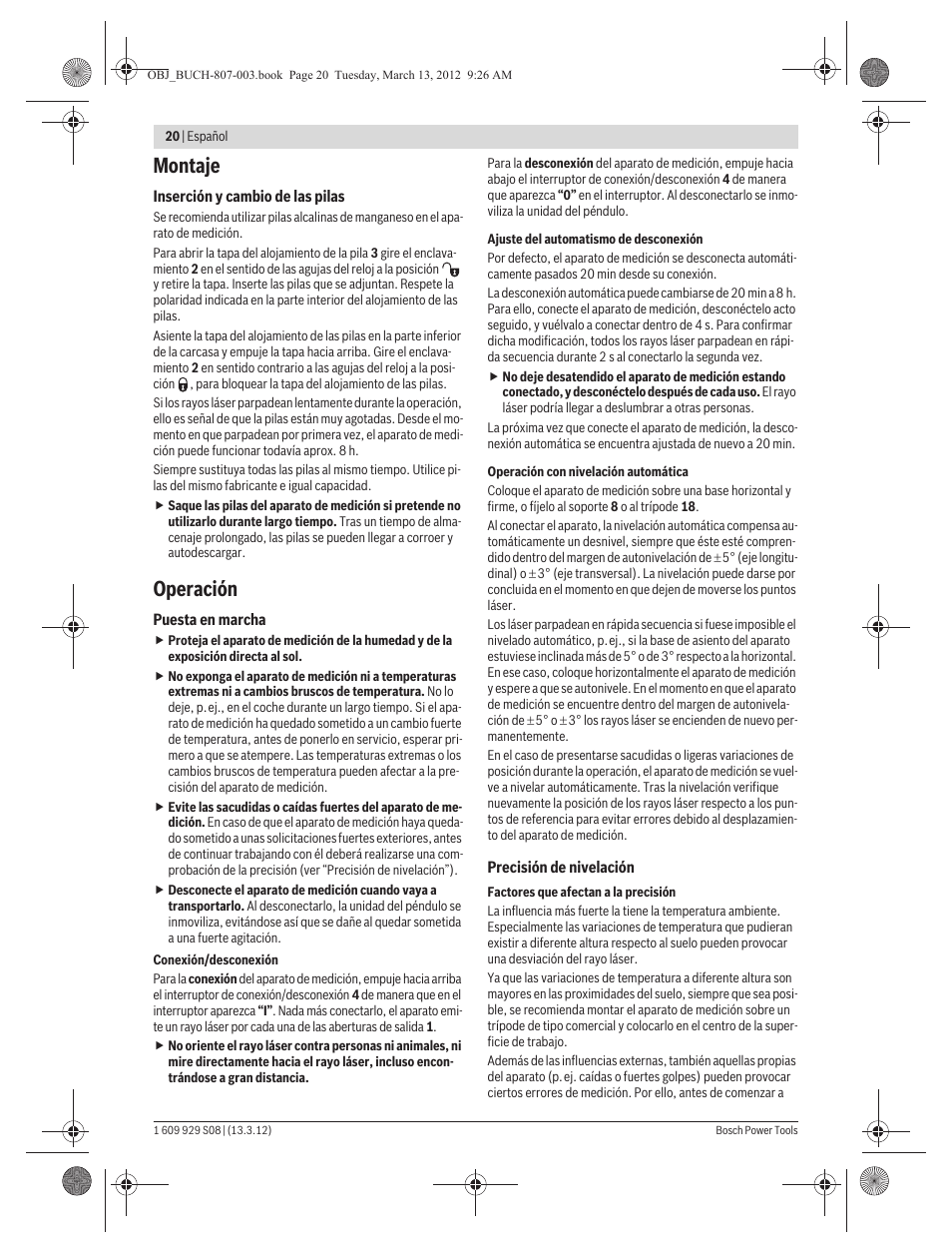 Montaje, Operación | Bosch GPL 3 Professional User Manual | Page 20 / 158