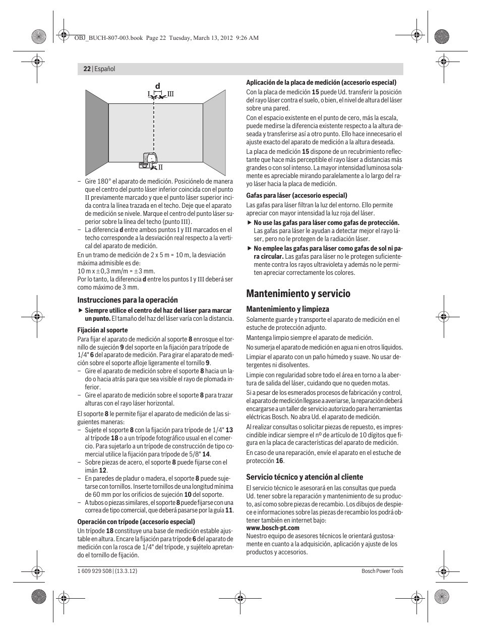 Mantenimiento y servicio | Bosch GPL 3 Professional User Manual | Page 22 / 158