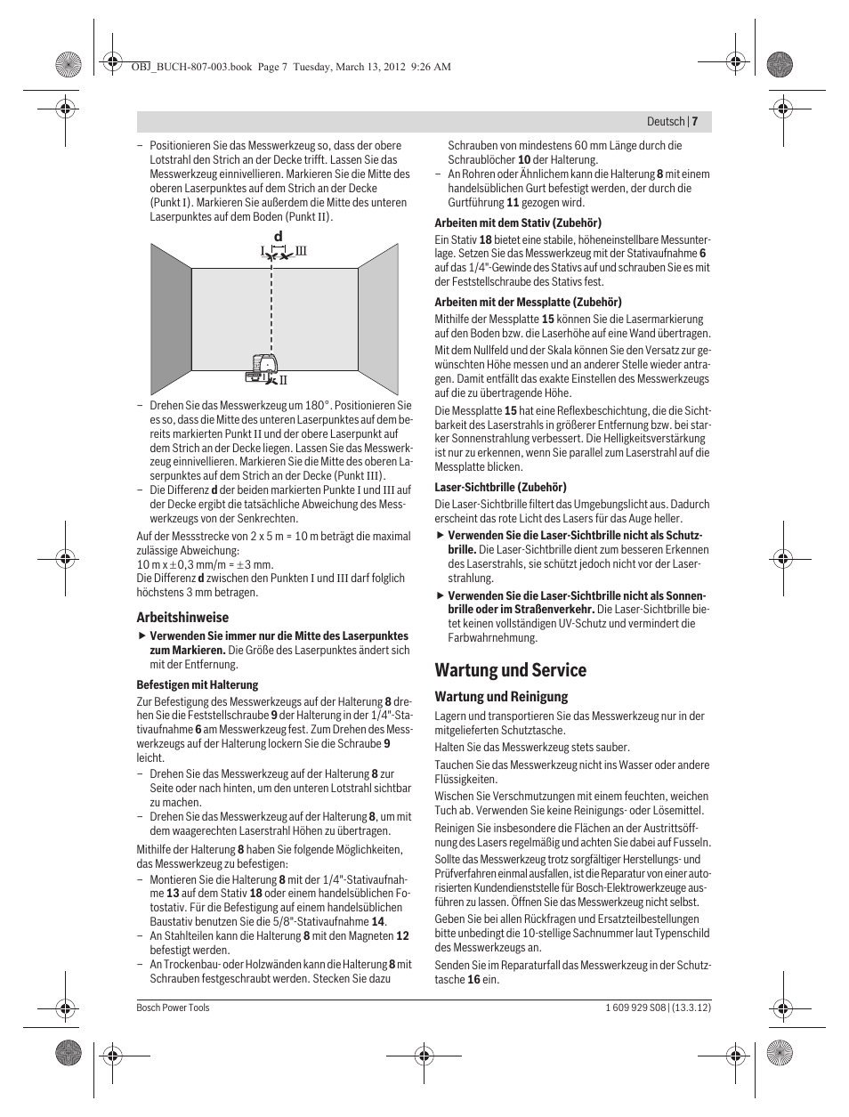 Wartung und service | Bosch GPL 3 Professional User Manual | Page 7 / 158