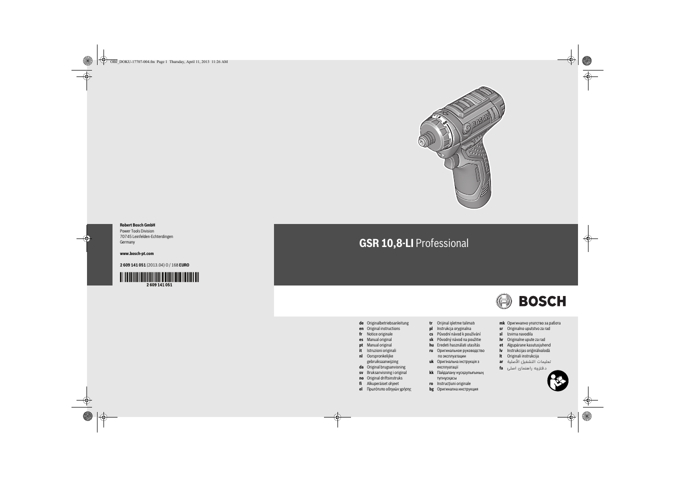 Bosch GSR 10,8-LI Professional User Manual | 167 pages